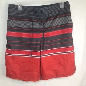 OP Swim Trunks Men's Large 36-38 Pockets Red Black And‎ White Striped